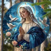1 peça elegante arte de parede em relevo 3D com a Virgem Maria e flores - céu estrelado tranquilo com pombas, pré-perfurado para fácil instalação - adequado para decoração de casa, café e restaurante - presente perfeito para feriados e aniversários, arte de parede religiosa