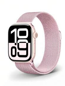 1条时尚米兰尼斯不锈钢磁吸表带，兼容 44mm、40mm、41mm、45mm、42mm、46mm、38mm、Ultra 2、49mm，奢华不锈钢表带，兼容Series 11、10、9、8、7、SE、6、5、4、3、2、1，时尚智能手表表带，兼容 - 淡粉 - 查看 3