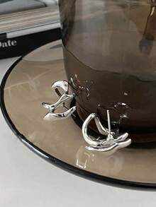 1 Set Of Asymmetrical Decorative Earrings, French Vintage Style All-Match Stud Earrings Halloween - Bạc - Xem 2