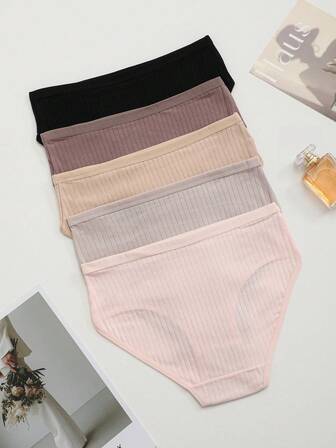 5Pcs Women Briefs Underwear Solid Color Panties Knickers Breathable Comfort Pants Casual Brief Basics Comfortable Fashionable Underpants