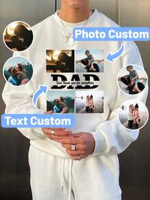 Men Plus Customized Text & Graphic Print Casual Crew Neck Sweatshirt, Fall, Long Sleeve Top - White - View 1