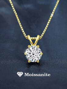 1pc Minimalist Fashion 925 Sterling Silver 1 Carat Moissanite Yellow Gold Color Necklace, Suitable For Women Everyday Wear, Party, Mother's Day, Birthday, Wedding, Anniversary Jewelry Gift