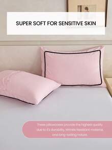 2 件粉色枕套，带黑色饰边，柔软的布艺枕套，无填充物，预洗云朵般触感床上用品，信封封口，可机洗 - 粉色 - 查看 4