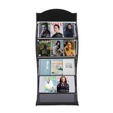 4-Tier Floor Magazine Rack Black - Curved Newspaper Display Stand With Sign Holder - 65cm Arc Design Storage For Publications - Freestanding Literature Organizer With Advertising Panel - Iron Construction Periodical Rack For Reception Areas - Black - View 7