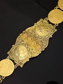 一件女士阿拉伯风格长袍，配金色腰带，土耳其硬币形状，宫廷风格，镂空雕刻腰带扣，珠宝腰链，适合女士婚礼、节日、派对等场合，长度可调节 - 彩色 - 查看 5