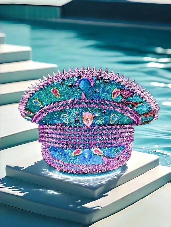 1 Peça Chapéu de Capitão Steampunk Brilhante de Poliéster com Strass, Adequado para Mulheres e Homens, Boné Militar, Chapéu de Pirata, Ideal para Halloween, Despedida de Solteira, Cosplay, Natal, Carnaval, Bar