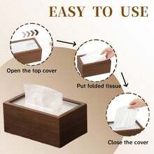 1pc Chinese Style Wooden Paper Towel Holder, Desk Tissue Box With Acrylic Cover, Striped Pattern, Suitable For Bathroom, Office, Bedside, Home And Dining Room