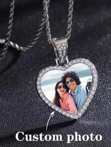 1 Pieza de Collar Personalizado con Fotos, Collar Personalizado con Fotos por Ambos Lados, Cadena Conmemorativa de Hip-Hop con Colgante de Foto Personalizado, Regalo Personalizado Muy Conmemorativo para Novia o Novio