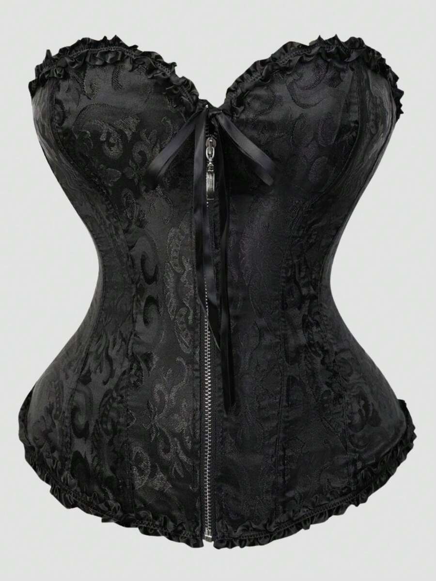 Corset, Classic Corset, Women's Corset, Palace Style, Front Zipper Design, Tummy Control Waist, Suitable For Weddings, Parties, Halloween Dances - Black - View 1