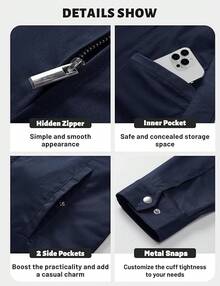 Men's Cotton Full Zip Up Work Jackets Turndown Collar Business Casual Windbreaker With 3 PocketsChristmas O5SK - 海軍 - 查看 5