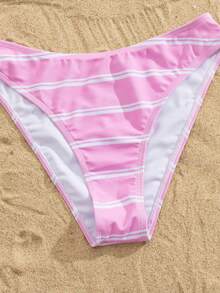 Bộ bikini 2 mảnh gợi cảm phong cách retro kẻ sọc - Áo yếm kẻ sọc đỏ trắng xanh kết hợp với quần cạp cao màu hồng | Đồ bơi nữ thích hợp cho kỳ nghỉ biển hoặc tiệc bể bơi mùa hè - Nhiều màu - Xem 7