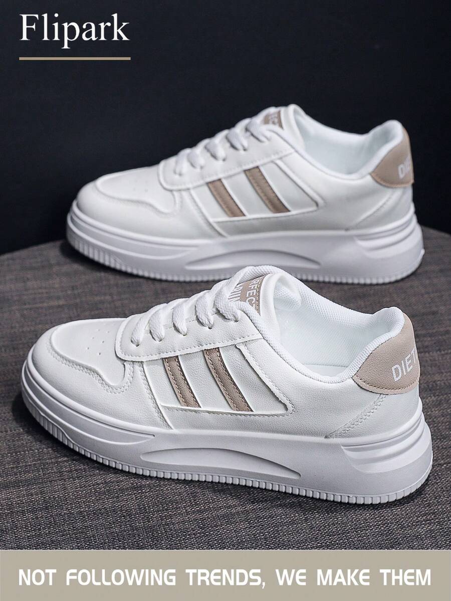 Flipark 一双百搭运动时尚女式休闲轻便小白鞋，学生鞋，小码适合娇小女性，适合身材娇小的女性。 - 卡其色 - 查看 1