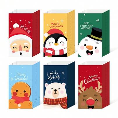 12 pezzi Set di buste regalo di carta festive - Assortimento di disegni natalizi con Babbo Natale, renne, pupazzo di neve e altro - Borse per confezioni regalo e dolcetti, durevoli per feste, borse regalo natalizie, decorazioni natalizie, pigiami natalizi, regali di Natale, decorazioni natalizie
