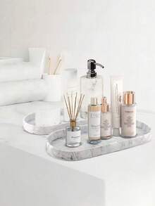 1pc Bathroom Vanity Tray, Silicone Bathroom Countertop Tray For Perfume, Keys, Jewelry, Soap Dispenser, Organizer For Kitchen Sink (Marble White)