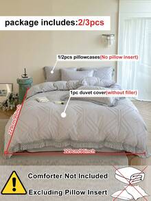 2/3 件浅灰色几何图案簇绒纹理涤纶羽绒被套套装带流苏，波西米亚风破旧别致床上用品套装适合所有季节使用大号双人床，柔软，透气，可机洗（1 个羽绒被套 + 1/2 个枕套，无填充物） - 灰色 - 查看 4