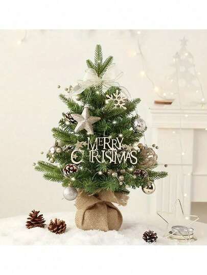 1棵迷你桌面人造圣诞树，绿色云杉圣诞树，带布艺底座 - 适用于家居、书桌、办公室、卧室、客厅、户外、圣诞节、派对装饰