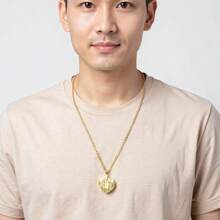 1件14k镀金粗糙纹理饼干块心形吊坠项链，男女皆宜，配3mm不锈钢扁平费加罗链 - heart - 查看 6