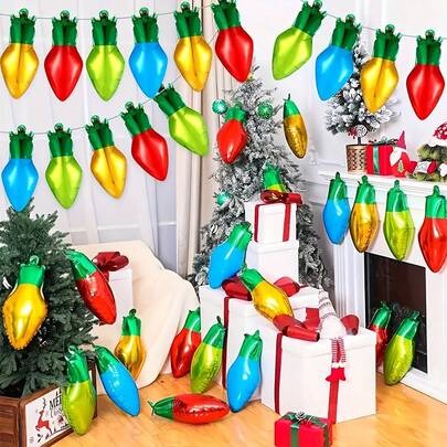60pcs/Set Christmas Light Bulb Shaped Balloons - 19.69 Inch Foil Balloons, Red, Blue, Green, Yellow, For Christmas Decoration