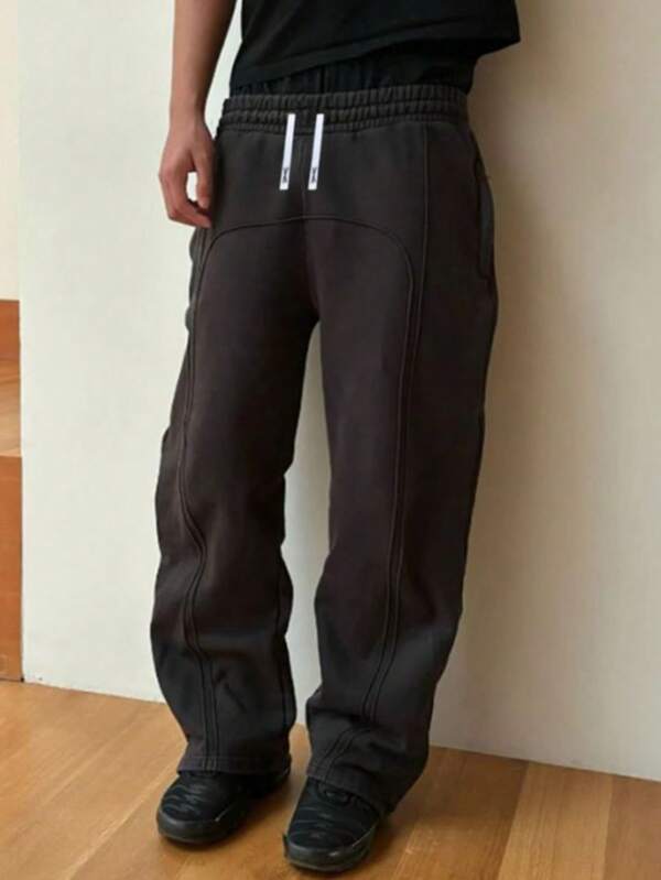 1pc Tween Boys Casual Solid Color Drawstring Waist Sports Pants, All Seasons Suitable For College Sports And Outdoor Leisure