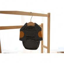 中小型犬和猫休闲条纹圆领 T 恤，宠物插肩袖 T 恤