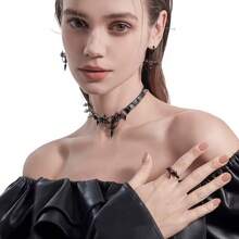 Dark Bat Tassel Love Earrings Women's Halloween Chain Rivet Punk Earrings Men's Earrings Ornament - Trắng K - Xem 7