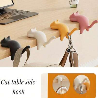 猫咪造型多功能挂钩，猫咪背包挂钩，可爱猫咪造型壁挂式挂钩 - 耐用塑料材质，适用于小学生书包和课桌，无需钻孔即可轻松安装，可用于悬挂书包或放置于桌面，适用于书桌、办公室、宿舍 - 趣味家居及工作空间收纳好帮手，猫咪桌面配件，实用挂钩