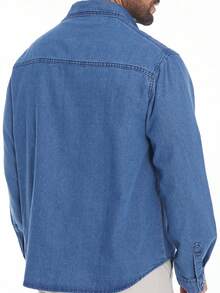 Men's Casual Fashion Street Snap Flap Pocket Loose Denim Shirt, Spring/Autumn, Long Sleeve Top