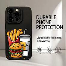 Funda Mate para Teléfono con Diseño de Papas Fritas, Hamburguesa y Bebida, Ofreciendo Protección Completa de 360 Grados para Varios Modelos de , Incluyendo 16, 11, 12, 13, 14, 15 Pro Max - Negro - Ver 5
