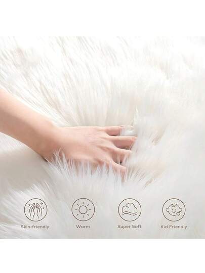 1pc Zachte Fluffy Fur Mat Wit Area Rug, Com Tafel Bedroom, Living Room, Study, Office, Entryway, Room As Vloer Mat, Plush Bedroom Rugs, Washable Non Slip, Schattige Vloerkleed Indoor All Season Home Ideal Luxurious Asymmetrical Shape, Bedside Faux Bathroom ative Door Mats, Ho Home, ations view 3
