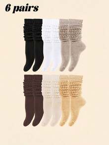 1/3/5/6/10 双装女士纯白色中筒袜，简约时尚休闲百搭保暖柔软弹力耐穿中筒袜，适合日常穿着 - 白色 - 查看 10