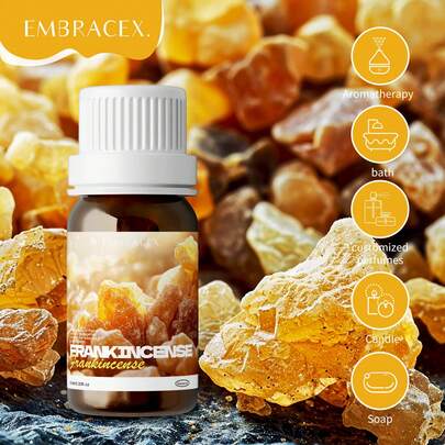 EMBRACEX. 100%纯天然乳香精油，10毫升/瓶，芳香疗法精油，可舒缓膝盖、手肘、臀部、手部、肩膀和腿部的肌肉酸痛，适用于家用香薰机和加湿器。
