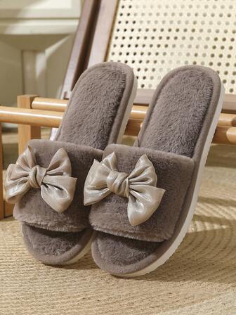 Women's Bowknot Open Toe Slippers, Comfortable Indoor House Shoes, Lightweight, Non-Slip, Cute Style, Suitable For Spring, Autumn, All Seasons