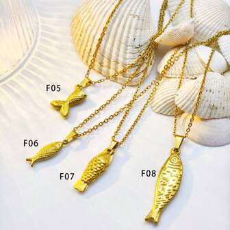 1pc Stainless Steel Fish Bone, Big Fish, Fish Tail Ocean Resort Pendant Necklace, High-End Clavicle Chain, Titanium Steel Jewelry