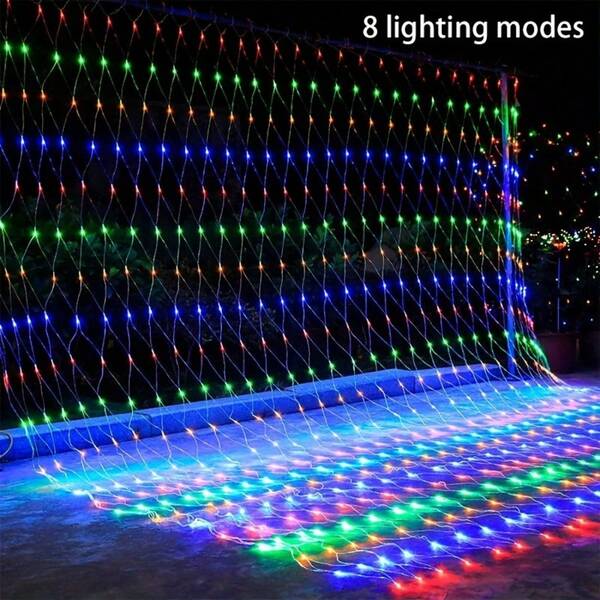 Solar LED Net Light, 192Leds 9.8*6.6 Ft, 8 Lighting Modes, Waterproof,Solar Fairy Lights, Outdoor Light String Suitable For Courtyard, Garden, Christmas, Tree, Balcony, Lawn, Camping, Party, Wedding, Holiday Decoration