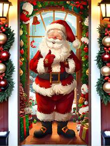 Copertura per porta natalizia con Babbo Natale e regali - 90 x 180 cm, in poliestere, decorazione natalizia per uso esterno e per feste