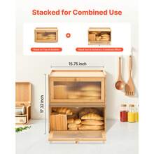 Bread Box For Kitchen Counter, Large Capacity Bamboo Bread Storage Container, Farmhouse Wooden Breadbox Organizer For Homemade Bread, Storage Holder Bin With Acrylic Wavy Door Panel, Natural - Rectangular Single-layer Natural Wood - View 4