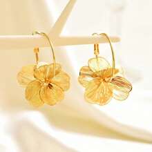 1 Pair Of Fashionable, Exaggerated, Delicate Cut-Out Double-Layered Flowers, Elegant Temperament Earrings, Suitable For Everyday Women's Wear - 金色 - 查看 10