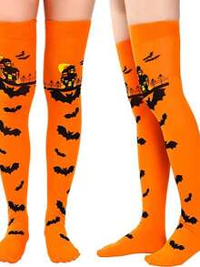 1 pereche șosete până la coapsă de Halloween, ciorapi lungi, ciorapi peste genunchi de Halloween, șosete de festival pentru cosplay de Halloween, ciorapi amuzanți pentru farse de Halloween, recuzită pentru costume de petrecere de Halloween