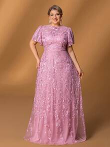 Faeriesty Mosy Luxe Plus Size Mother Of The Bride Dress: Chic Round Neck, Romantic Ruffled Sleeves, Elegant A-Line Skirt With Embroidered Details – Perfect For Weddings, Formal Galas, Black Tie Events, Evening Receptions & Grand Banquets