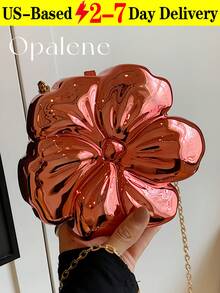 Women's Elegant Mini Flower Shaped Chain Crossbody Bag, Metallic Y2K Style Theme Party Shoulder Bag, Fashionable Novelty Shaped Bags, Versatile Small Mobile Phone Key Coin Purse, Portable Outdoor Travel Vacation Cosmetic Bags, Wear-Resistant Solid-Color Clutch Bag - 紅色 - 查看 1
