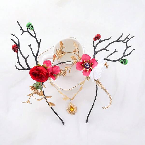 1 قطعة شريط رأس بزهرة وردة السعف الأسود، شريط رأس من الساتان لحفلات المناسبات، مناسب لجميع المواسم، إكسسوارات أساسية للأعياد، شريط شعر، حلقة شعر، عيد الميلاد