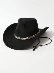 1pc Women's Fashion Decorative Waist Chain High-Quality Cowboy Hat, European And American Western Style, Fashionable Minimalist Fedora Hat, Unisex, Suitable For Daily Wear, Parties, Western Themed Events, Gatherings, Cosplay, Graduation Ceremonies, Masquerade Balls, Festivals, Birthday Celebrations, Music Festivals, Hiking - Top Hat - View 6