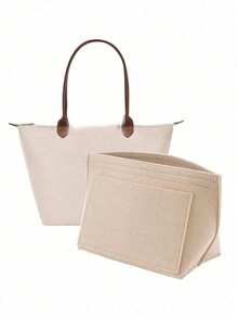 2025 Purse Insert For Tote Insert Multi Pocket Felt Hand Zipper Inter Bag Gifts For Women Travel Accessories Bag Organizer,Portable 1pc Inner Bag - Liner Storage And Sorting Divider - Perfect For Shoulder Bag Organization - Easy To Clean, Versatile Accessories - Beige - View 1