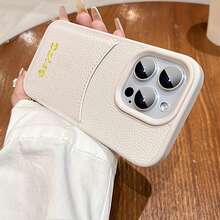 定制个性化姓名手机壳，兼容 12/13/14/15/16/17 Pro Max/16 Plus/17 Air，韩国荔枝纹卡槽 PU 皮革，3D DIY 刻字，可刻字母、姓名首字母，兼容 15/16 Pro Max，防震保护壳，节日礼物，送给爱人、朋友、家人或自己 - 白色 - 查看 4