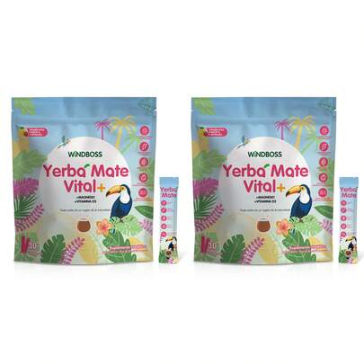 Windboss Yerba Mate Natural en Polvo | Pack de 2 Cajas (60 Sobres) | Energía y Enfoque para tu Rutina Diaria, Trabajo y Viajes