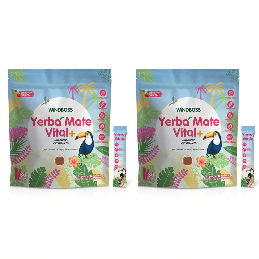 Windboss Natural Yerba Mate Powder | 2-Pack (60 Sachets) | Energy And Focus For Your Daily Routine, Work, And Travel - pack 2 - 查看 1