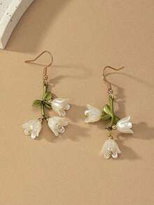 1pair Fashionable Chic Countryside Style Lily Flower Drop Earrings - Multicolor - View 4