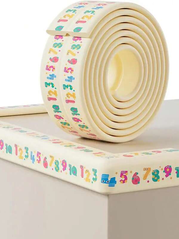 2m Long Desk Edge Self-Adhesive Protector, Cartoon Numeral Model, Wall Corner Bumper Guard, Soft & Thick Anti-Collision Pad
