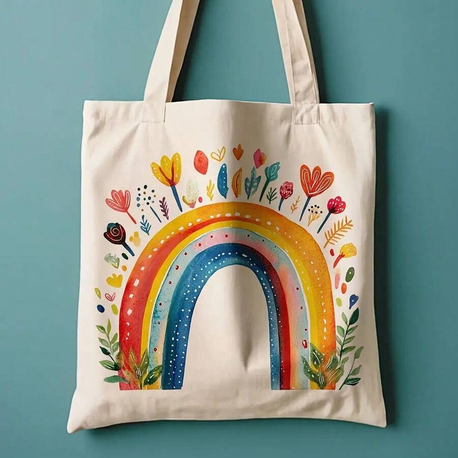 1pc Floral Canvas Tote Bag - Reusable Grocery And Shoulder Bag Women, Book And Daily Storage, Commuting, Travel, Shopping, School, Holidays