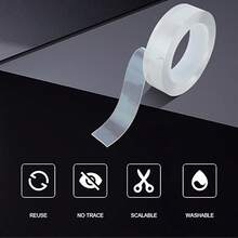 3PC Double-Sided Tape Nano Tape, Strong Adhesive Multi-Purpose Tape, Washable And Reusable Transparent Durable Tape, Suitable For Transparent Posters, Pictures, Home And Office Picture Hanging Strips - 圓形 - 查看 3
